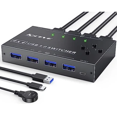 Abbildung von USB 3.0 Switch 4 PC,MLEEDA In Out,USB KVM Umschalter für Tastatur Maus Drucker,mit kabelgebundener Fernbedienung und Kabel