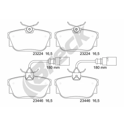 Abbildung von BRECK 23446 00 702 10 Bremsbelagsatz inkl. Verschleißwarnkontakt, mit integriertem Verschleißsensor Zubehör VOLKSWAGEN: TRANSPORTER 4 Bus