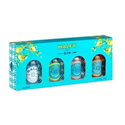 Abbildung von Malfy Gin Mini Tasting Set, Italian Probierset mit Originale, Rosa, con Arancia &amp; Limone, Geschenk Box vier Miniatur Flaschen, 4 x 50ml