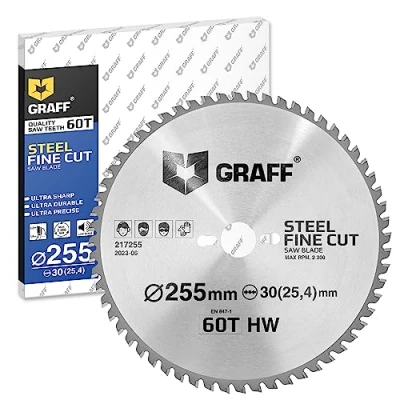 Abbildung von GRAFF Sägeblatt 254x30 (255x30) Metall Aluminium Baustahl Metallrohre Kreissägeblatt mm für Kappsäge, Tauschsäge, Tischkreissäge, Akku Handkreissäge Professional