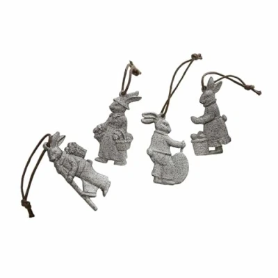 Abbildung von Loberon Anhänger 4er Set Pierre, handbemalt, Häschen Anhänger, liebevolle Detailgestaltung, Ostern, Osterfest, Osterdekoration, Polyresin, Polyester, antikgrau