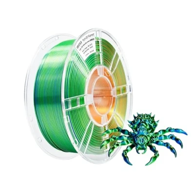 Abbildung von iBOSS PLA+ Filament Seide gelb, blau und grün, helles 3D Druckmaterial, 1,75 mm + / 0,02 mm, 1 kg/Spule, 2,2 Pfund kompatibel mit den meisten FDM Druckern (gelb, grün)