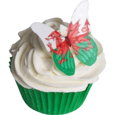 Abbildung von 24 Walisisch Flagge Essbare Oblaten Schmetterlinge / Welsh Flag Butterflies