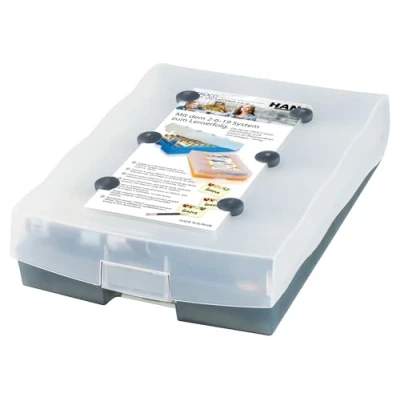Abbildung von HAN Lernbox CROCO 2 6 19, einfach Vokabeln lernen mit 19 Kästchen, 1 x Bleistift, DIN A8 Karteikasten für 2.000 Karten, inkl. 100 Karteikarten, Karteibox, Archivbox, 9988 693, transluzent / grau