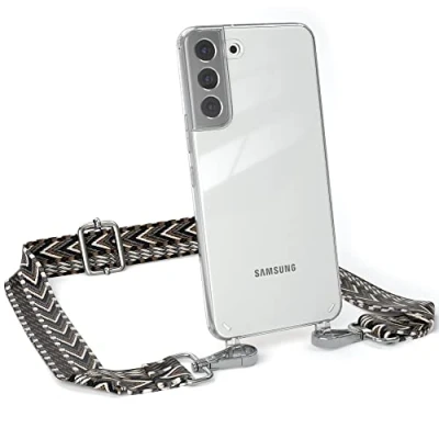 Abbildung von EAZY CASE Handykette Verstellbarer Gurt kompatibel mit Samsung Galaxy S22 Plus, Schulterriemen, Flache Kordel, Handykordel Hülle, Hülle Kette, Anthrazit/Schwarz Metall Silber