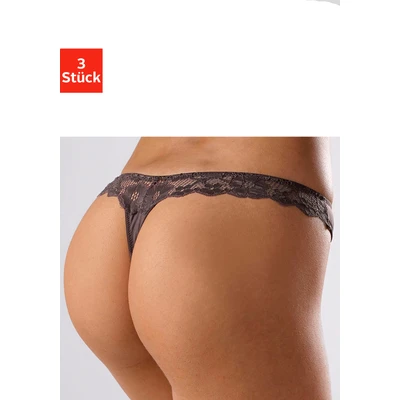 Abbildung von Lascana Petite Fleur 3 PACK String, Damen, Größe: 32/34, Braun + hautfarben puder