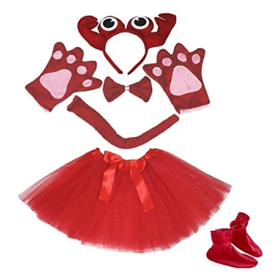 Abbildung von Petitebelle 3D Stirnband Bowtie Schwanz Handschuhe Rock Schuhe 6pc Mädchen Kostüm Einheitsgröße Rot Crab