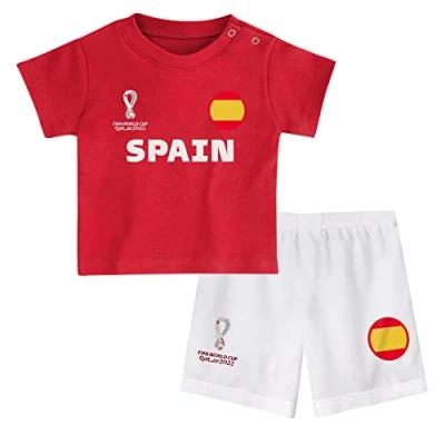 Abbildung von FIFA Kinder Offizielles World Cup 2022 T Shirt &amp; Shorts Set Spanien Zuhause Country Tee Shorts, rot/weiß, 3 6 Months