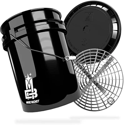 Abbildung von MAGIC BUCKET Auto Handwäsche Bundle Wascheimer Mit passendem Eimer Deckel 5 US GALLONEN ca. 20 Liter Grit Guard Eimereinsatz Schmutzsieb Waschset Schwarz/Silber