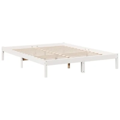 Abbildung von vidaXL Massivholzbett, Holzbett Extra Lang ohne Matratze, Bettgestell mit Lattenrost, Bett Doppelbett für Schlafzimmer, Weiß 140x220cm Kiefernholz