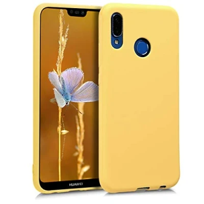Abbildung von kwmobile Hülle kompatibel mit Huawei P20 Lite weiches TPU Silikon Case Cover geeignet für kabelloses Laden Gelb matt