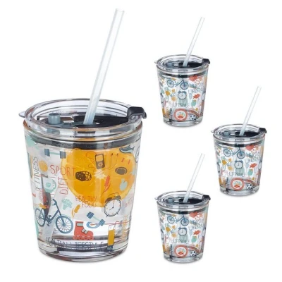 Abbildung von relaxdays Gläser Set 4er Glasbecher Sport Motiv, Glas