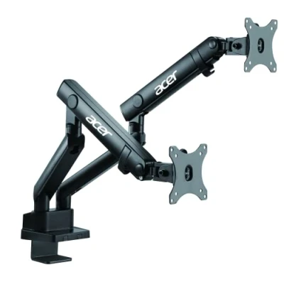 Abbildung von Acer Monitor Halterung für 2 Monitore bis 32 Zoll VESA 75x75/100x100 mm Zwei Einzelarm Ständer Metal Schreibtischklemme Drehbar, Neigbar, Schwenkbar zu 8kg schwarz