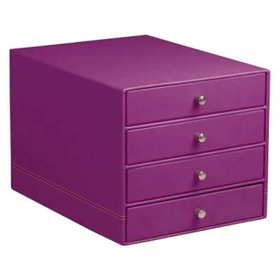 Abbildung von Rhodia 318960C Schubladenbox (mit 4 Schubladen, Griffe aus Metall, Kunstleder, elegant und praktisch, ideal für Ihr Büro oder zu Hause) 1 Stück, violett