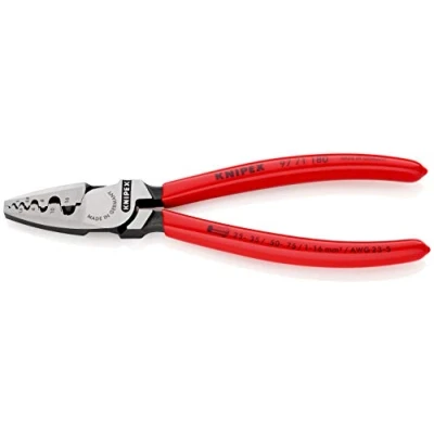Abbildung von KNIPEX Crimpzange fuer Aderendhülsen 180 mm, 97 71 SB Kopf poliert, Griffe mit Kunststoff überzogen, Anwendung: Aderendhülsen, Kapazität 0,25 16,0 mm² , AWG 23 5, Anzahl der Nester: 9 (97 SB)
