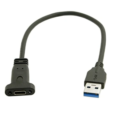 Abbildung von JSER USB C 3.1 Typ Buchse auf 3.0 A Stecker Datenkabel 20cm mit Panel Mount Schraubenloch