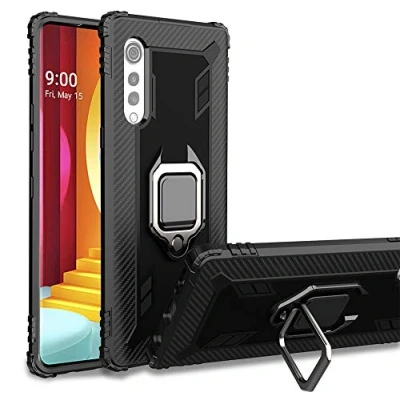 Abbildung von TANYO Hülle für LG Velvet (5G / 4G), Schutzhülle TPU Silikon Armor Handyhülle mit Ständer, Stoßfeste Silikonhülle Bumper, Schwarz