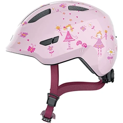 Abbildung von ABUS Kinderhelm Smiley 3.0 Fahrradhelm mit tiefer Passform, kindergerechten Designs &amp; Platz für einen Zopf Mädchen und Jungs Rosa Prinzessinen Muster, Größe S