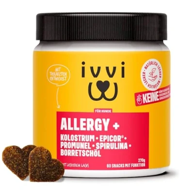 Abbildung von ivvi Allergy Immunity für Hunde gegen Allergien &amp; Juckreiz und zur Stärkung des Immunsystems 60 leckere Snacks (270g) mit Lachs