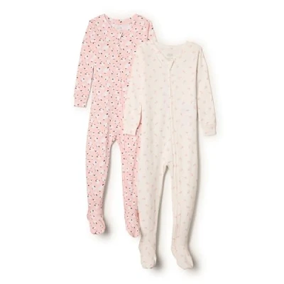 Abbildung von Amazon Essentials x Sofia Grainge Unisex Baby Eng anliegender Pyjama aus Baumwolle mit Fuß, 2er Pack, Kleine Häschen/Schaf, 0 Monate