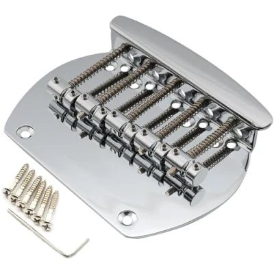 Abbildung von Musiclily Pro 16mm Stahl 5 Saiter Bass Steg Bridge für Musicman Style Bass, Chrom