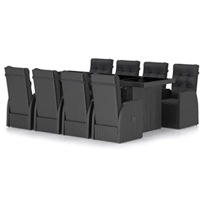 Abbildung von vidaXL Gartenmöbel 9 TLG. mit Auflagen Sitzgruppe Gartengarnitur Sitzgarnitur Gartenset Tisch Stühle Gartentisch Gartensessel Poly Rattan Schwarz