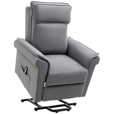 Abbildung von HOMCOM elektrisch Aufstehsessel Fernsehsessel Massagesessel Sessel mit Aufstehhilfe Relaxsessel Liegefunktion Leinen Touch Stahl 86 x 95 106 cm Grau