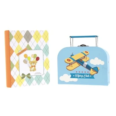 Abbildung von Baby Erinnerungsbox Schatztruhe Erinnerungen mit 10 Fächern,Erinnerungen Meilenstein Box für Geburt und Taufe Süße Baby, Babyschmuck (Blau Tasche, Einheitsgröße, 1, stück)