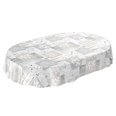 Abbildung von ANRO Wachstuch Tischdecke abwaschbar Wachstuchtischdecke Wachstischdecke Holz Granit Herz Patchwork Oval 200x140cm