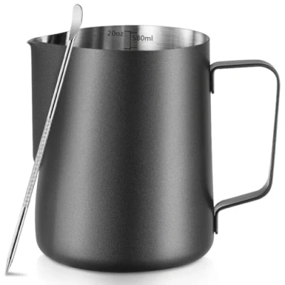 Abbildung von Milchkännchen Aufschäumen, 567.0 g/600ml Edelstahl Aufschäumen mit Latte Art Stift, Innenmaßen, für Cappuccino, Espresso und mehr
