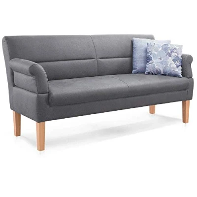 Abbildung von CAVADORE 3 Sitzer Kira, Sitzbank für Küche, Esszimmer oder Wohnküche in Büffellederoptik, Inkl. Armteilverstellung und Federkern, 189 x 94 81, Mikrofaser: hellgrau