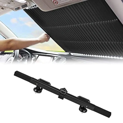 Abbildung von Versenkbare Sonnenschutz für Auto Windschutzscheibe, Automatische Einziehbare Sonnenblende Frontscheibe und Heckscheibe UV Schutz, Akkordeon Typ SUV/MVP/LKW