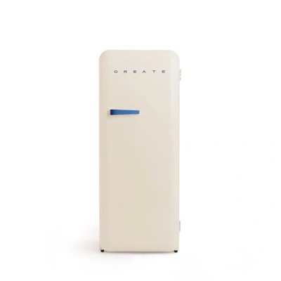 Abbildung von CREATE / RETRO FRIDGE 150 COBALT/Kühlschrank mit Gefrierfach 281L in Cremeweiß, Griff Kobaltblau 102W, niedriger Energieverbrauch, 150cm, 3 Ablagen, Temperaturregelung,60x60x150cm