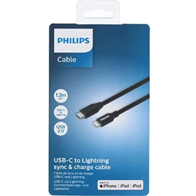 Abbildung von Philips USB C zu Lightning Kabel DLC3104L/03 iPhone Ladekabel 1.2 Meter Laden und Synchronisieren Schwarz