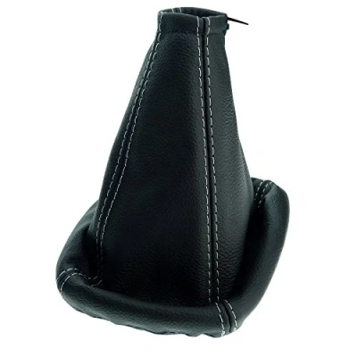 Abbildung von L&amp;P A0011 4 Schaltsack Schaltmanschette 100% Echtleder Leder Schwarz Naht Weiß Ersatzteil für Mondeo Mk3 Bj. 2000 2003