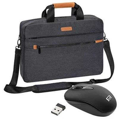 Abbildung von PEDEA Laptoptasche &quot;Elegance Pro&quot; Notebook Tasche bis 15,6 Zoll (39,6 cm) Umhängetasche mit Schultergurt inkl. Schnurloser Maus, Grau