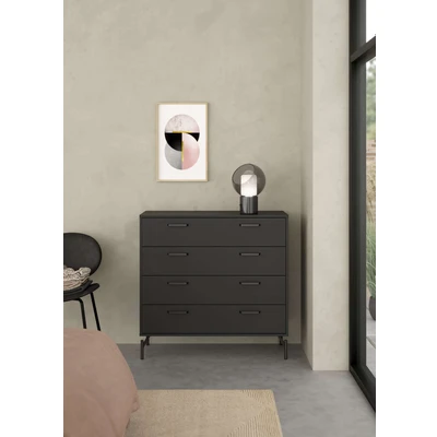 Abbildung von Home affaire Hochkommode &quot;Dana, Kommode, Aufbewahrung, Schubladenschrank&quot;, 4 Schubladen, Metallbeine, Schwarz, Höhe 95,8 cm, Breite 98,7 cm
