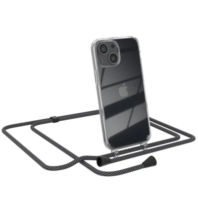 Abbildung von EAZY CASE Handytasche zum Umhängen kompatibel mit iPhone 13 Mini, Handyhülle Band, Transparent Kameraschutz und Bildschirmschutz, Handy Lanyard in Schwarz/Anthrazit Clips Schwarz