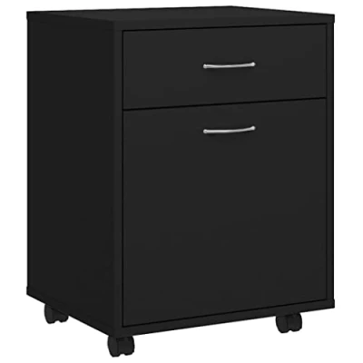 Abbildung von vidaXL Rollschrank mit 1 Tür Schublade Rollcontainer Büroschrank Aktenschrank Bürocontainer Schrank Büro Schwarz 45x38x54cm Holzwerkstoff