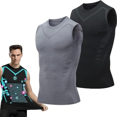 Abbildung von Twaynorb 2023 New Version Ionic Shaping Vest Men, Comfortable and Breathable Ice Silk Fabric (Black+Gray,Large)