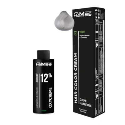 Abbildung von Femmas Haarfarbe Set Superaufheller Ultra Asch 901 S I Hair Color Cream 100ml + Oxycreme 12% Permanente Haar Coloration Entwickler Schonend &amp; langanhaltend Salon für Zuhause