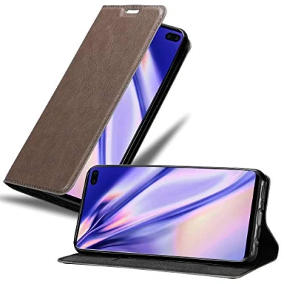 Abbildung von Cadorabo Hülle kompatibel mit Samsung Galaxy S10 Plus aus Premium Kunst Leder Flip Klappbare Stoßfeste Magnetische [Standfunktion] [Kartenfächern] Cover für Tasche in Braun