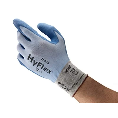 Abbildung von Ansell HyFlex 11 518 Schnittschutz Handschuhe, Extrem Leichter Nahtlosträger, Hohe Fingerbeweglichkeit und Abriebfestigkeit, Mechanikschutz Handschuh, Industrie PSA, Blau, Größe M (12 Paar)