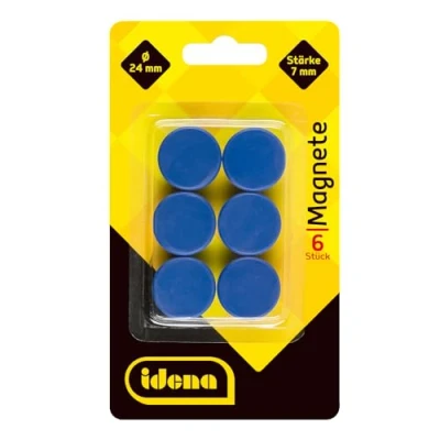 Abbildung von Idena 377026 Magnete, 6 Stück, Durchmesser 24 mm, rund, Stärke 7 blau