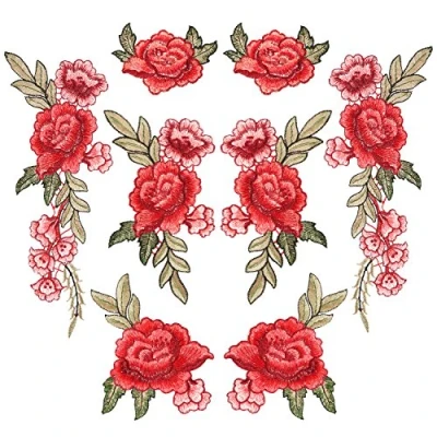 Abbildung von 8 Stück Gestickte Flicken Blumen Aufnäher Patches Rose für Jeans, Kleidung, Mütze, Schuhe