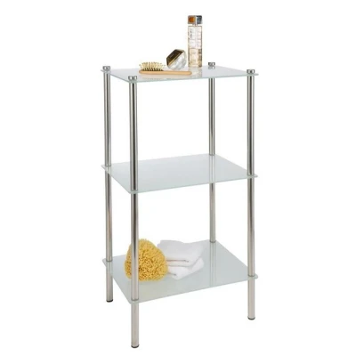 Abbildung von Spetebo Glas Standregal mit 3 Ablageflächen 42x32x75 cm Metallgestell satinierten Glasböden