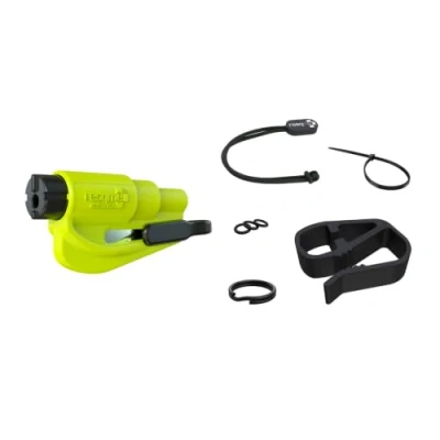 Abbildung von resqme Zubehörpaket Das Original Notfall Schlüsselanhänger Auto Fluchtwerkzeug, 2 in 1 Gurtschneider und Fensterbrecher, Visierclip, Schlüsselband,
