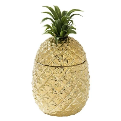 Abbildung von Talking Tables Goldener Ananas Eiswürfelbehälter mit Deckel, Edles Getränkewagen Retro Bar Accessoire Eleganter Eisbehälter für Eiswürfel, 21,5 x 27 cm, Ceramic, Mehrfarbig