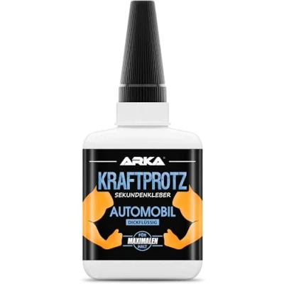 Abbildung von 50 g Sekundenkleber für KFZ &amp; Motorrad extra stark Automobilkleber transparent wasserfest, hitzebeständig Verschluss gegen Austrocknung zum Verkleben von GFK Kunstoff aller Art dickflüssig