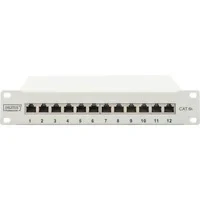 Abbildung von DIGITUS Cat 6A Patchpanel 12 Ports RJ45 Buchsen 10 Zoll Rack Mount 1HE LSA Verteilerfeld Geschirmt Grau